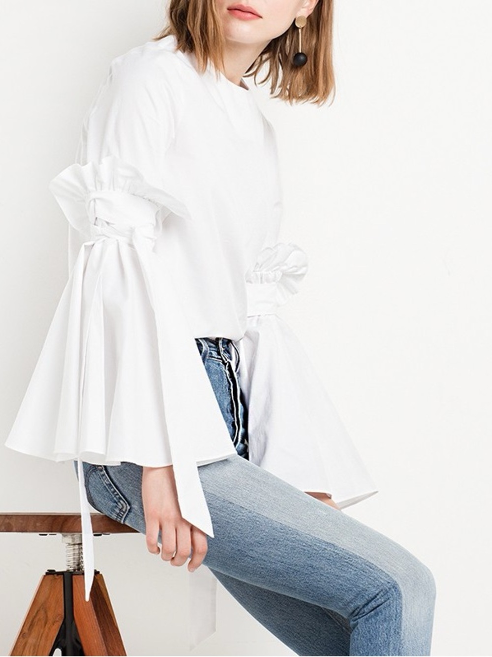 Cupio White Ruffle Tie-Sleeve Women's Top